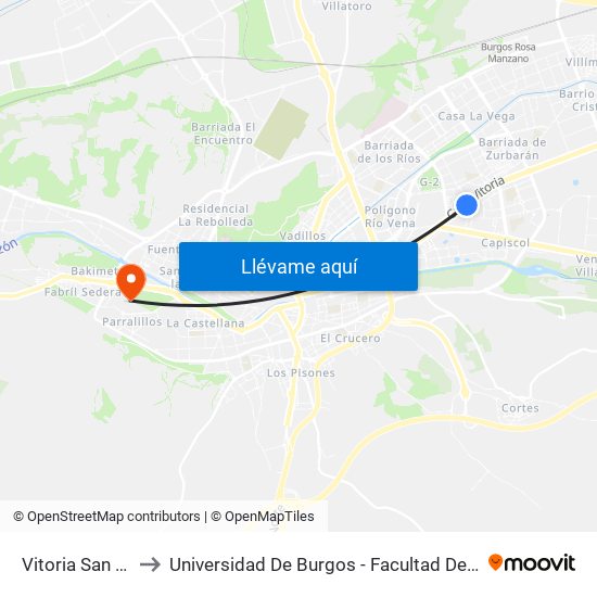 Vitoria San Bruno to Universidad De Burgos - Facultad De Económicas map