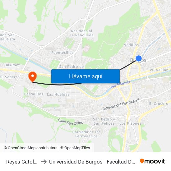 Reyes Católicos 7 to Universidad De Burgos - Facultad De Económicas map