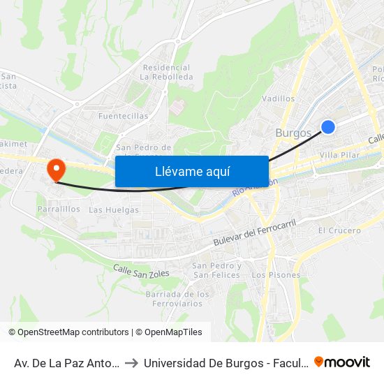 Av. De La Paz Antonio Machado to Universidad De Burgos - Facultad De Económicas map
