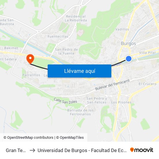 Gran Teatro to Universidad De Burgos - Facultad De Económicas map