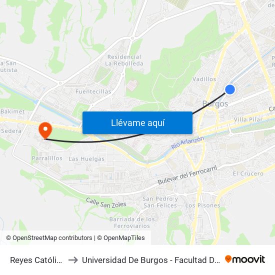 Reyes Católicos 16 to Universidad De Burgos - Facultad De Económicas map
