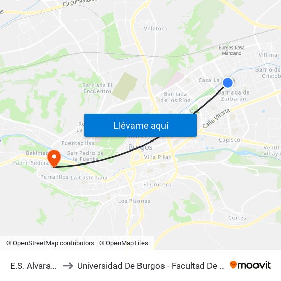 E.S. Alvarado 32 to Universidad De Burgos - Facultad De Económicas map