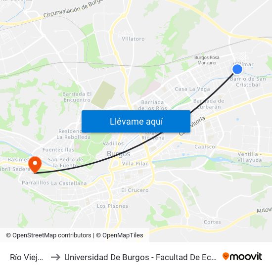 Río Viejo 19 to Universidad De Burgos - Facultad De Económicas map
