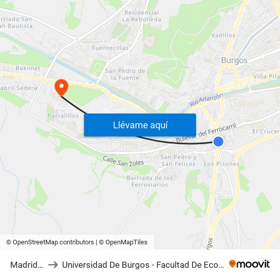 Madrid 28 to Universidad De Burgos - Facultad De Económicas map
