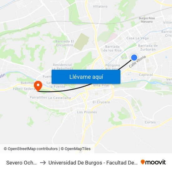 Severo Ochoa 59 to Universidad De Burgos - Facultad De Económicas map
