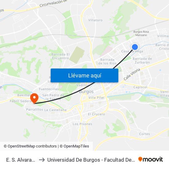 E. S. Alvarado 50 to Universidad De Burgos - Facultad De Económicas map