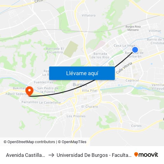 Avenida Castilla Y León 69 to Universidad De Burgos - Facultad De Económicas map