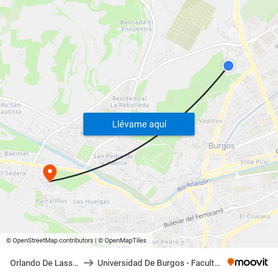 Orlando De Lasso - Glorieta to Universidad De Burgos - Facultad De Económicas map