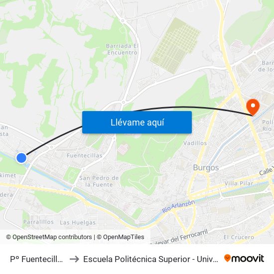 Pº Fuentecillas Frente Fca. M. to Escuela Politécnica Superior - Universidad De Burgos - Campus Río Vena map
