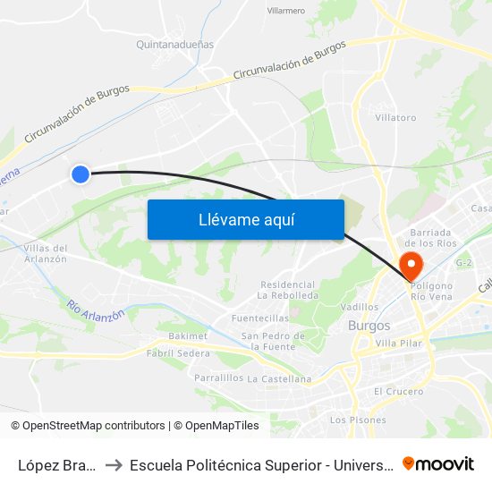 López Bravo Duo-Fast to Escuela Politécnica Superior - Universidad De Burgos - Campus Río Vena map