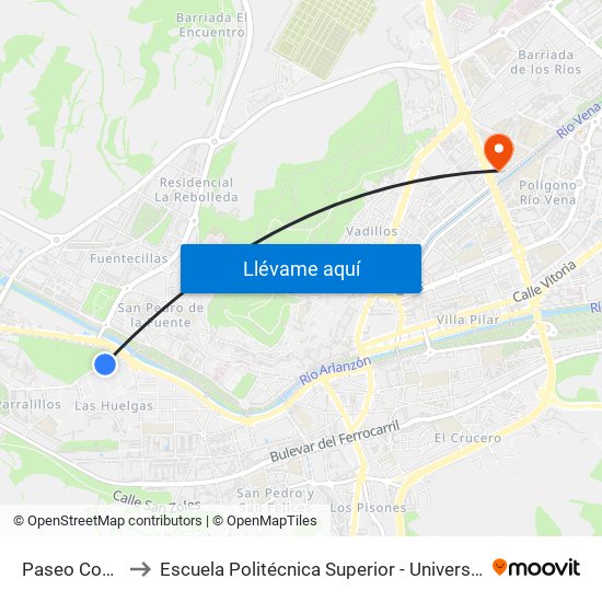Paseo Comendadores to Escuela Politécnica Superior - Universidad De Burgos - Campus Río Vena map
