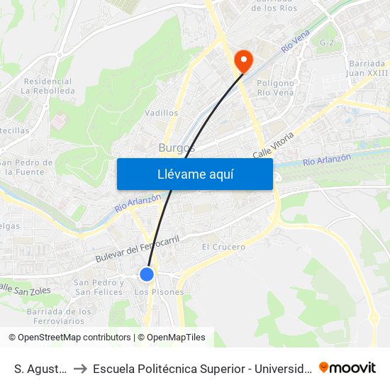 S. Agustín Parque to Escuela Politécnica Superior - Universidad De Burgos - Campus Río Vena map