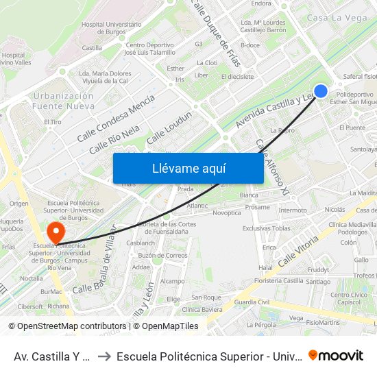 Av. Castilla Y León Frente Al 84 to Escuela Politécnica Superior - Universidad De Burgos - Campus Río Vena map