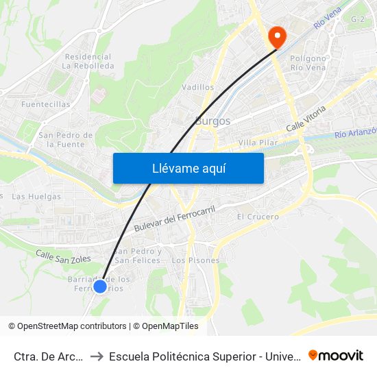 Ctra. De Arcos 41 (Bajada) to Escuela Politécnica Superior - Universidad De Burgos - Campus Río Vena map