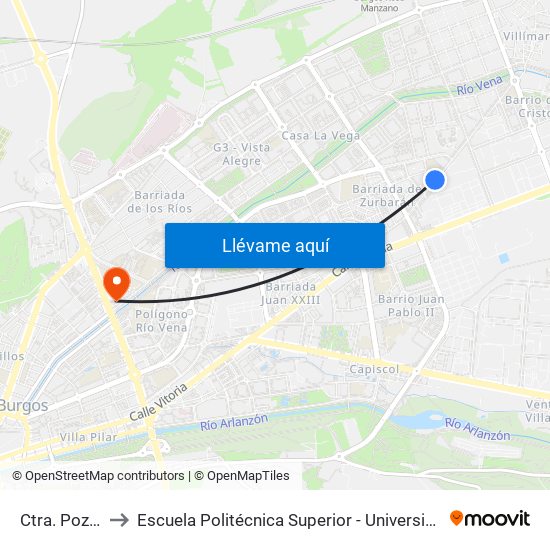 Ctra. Poza Instituto to Escuela Politécnica Superior - Universidad De Burgos - Campus Río Vena map