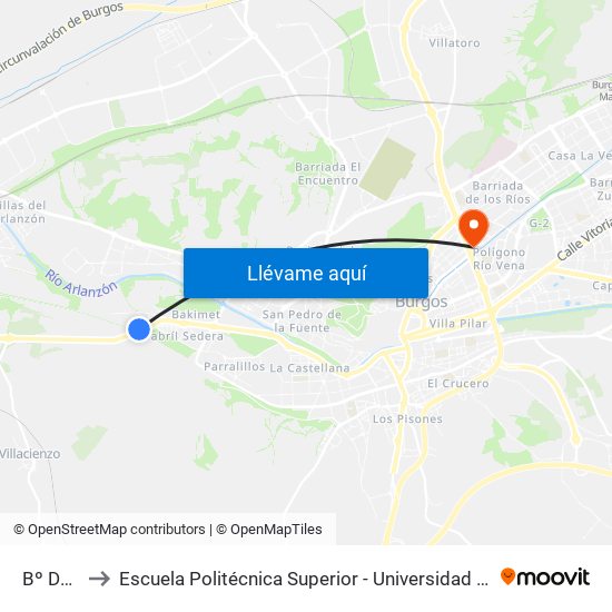 Bº Del Pilar to Escuela Politécnica Superior - Universidad De Burgos - Campus Río Vena map