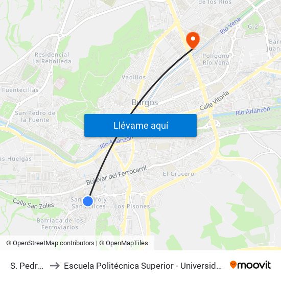 S. Pedro S. F. 24 to Escuela Politécnica Superior - Universidad De Burgos - Campus Río Vena map