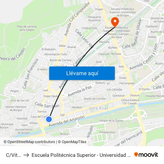 Vitoria 7 to Escuela Politécnica Superior - Universidad De Burgos - Campus Río Vena map