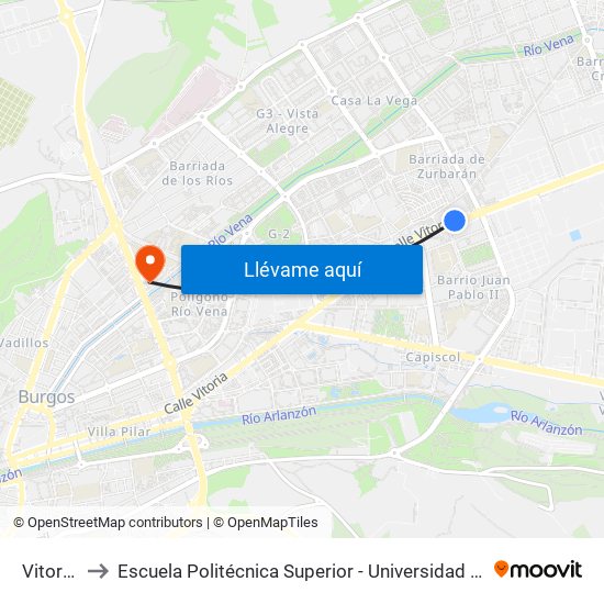 Vitoria 249 to Escuela Politécnica Superior - Universidad De Burgos - Campus Río Vena map