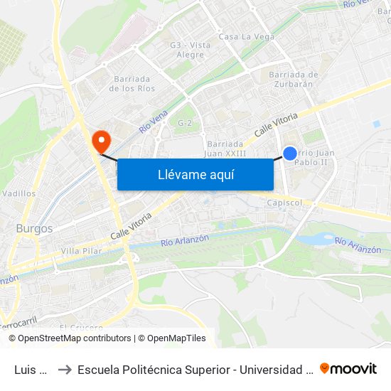 Luis Alberdi to Escuela Politécnica Superior - Universidad De Burgos - Campus Río Vena map