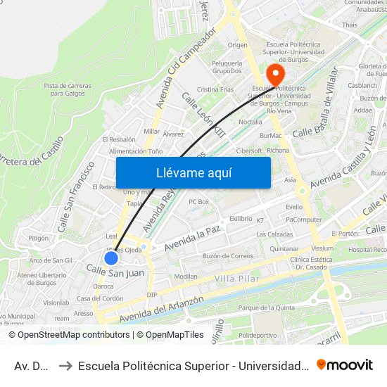 Av. Del Cid 4 to Escuela Politécnica Superior - Universidad De Burgos - Campus Río Vena map