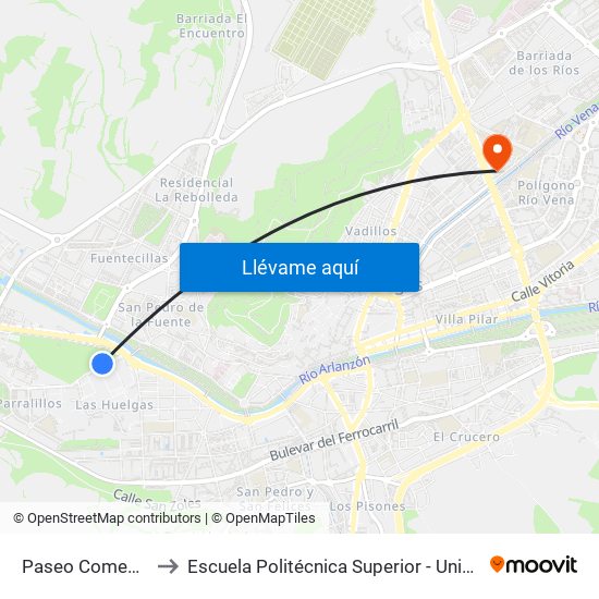 Paseo Comendadores El Parral to Escuela Politécnica Superior - Universidad De Burgos - Campus Río Vena map