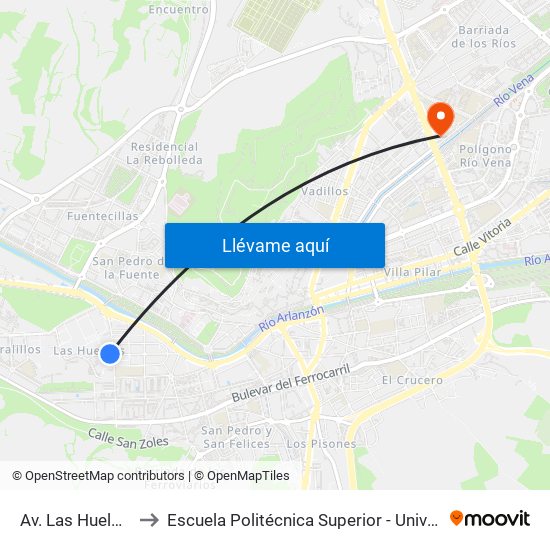 Av. Las Huelgas Reina Leonor to Escuela Politécnica Superior - Universidad De Burgos - Campus Río Vena map