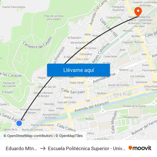 Eduardo Mtnez.Del Campo 10 to Escuela Politécnica Superior - Universidad De Burgos - Campus Río Vena map