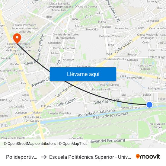 Polideportivo Frente Plantío to Escuela Politécnica Superior - Universidad De Burgos - Campus Río Vena map