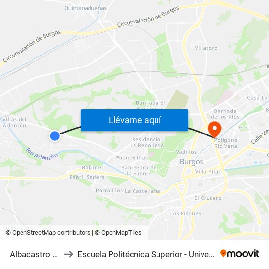 Albacastro - Villalonquejar to Escuela Politécnica Superior - Universidad De Burgos - Campus Río Vena map