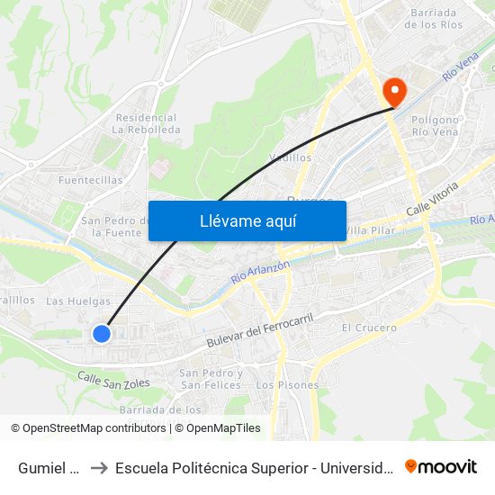 Gumiel De Izán 9 to Escuela Politécnica Superior - Universidad De Burgos - Campus Río Vena map