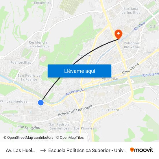 Av. Las Huelgas Las Esclavas to Escuela Politécnica Superior - Universidad De Burgos - Campus Río Vena map