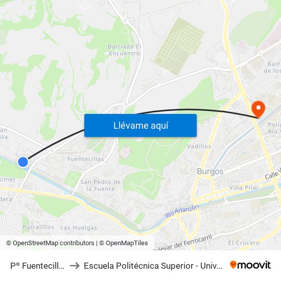 Pº Fuentecillas Fca. Moneda to Escuela Politécnica Superior - Universidad De Burgos - Campus Río Vena map