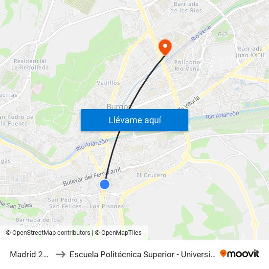Madrid 27 Alhóndiga to Escuela Politécnica Superior - Universidad De Burgos - Campus Río Vena map