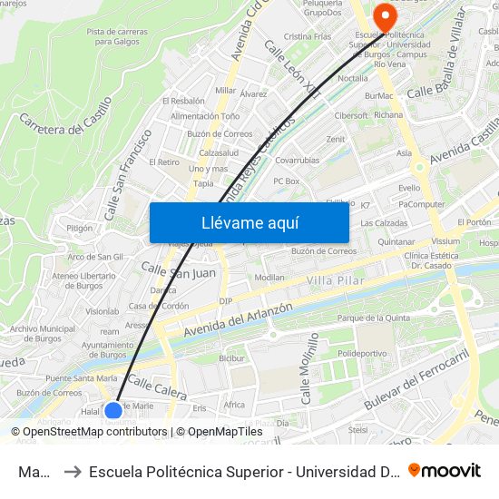 Madrid 4 to Escuela Politécnica Superior - Universidad De Burgos - Campus Río Vena map
