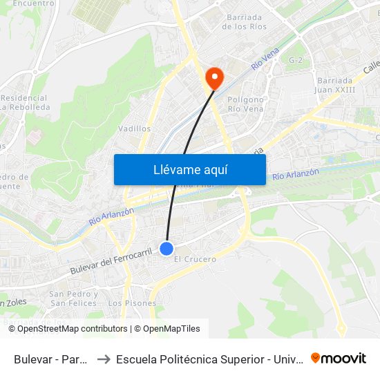 Bulevar - Parque De La Nevera to Escuela Politécnica Superior - Universidad De Burgos - Campus Río Vena map
