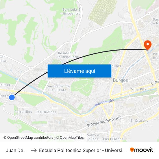 Juan De Austria 18 to Escuela Politécnica Superior - Universidad De Burgos - Campus Río Vena map