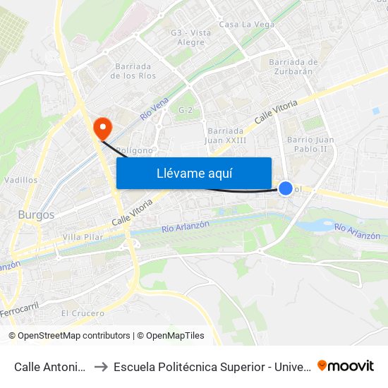 Calle Antonio García Martín to Escuela Politécnica Superior - Universidad De Burgos - Campus Río Vena map