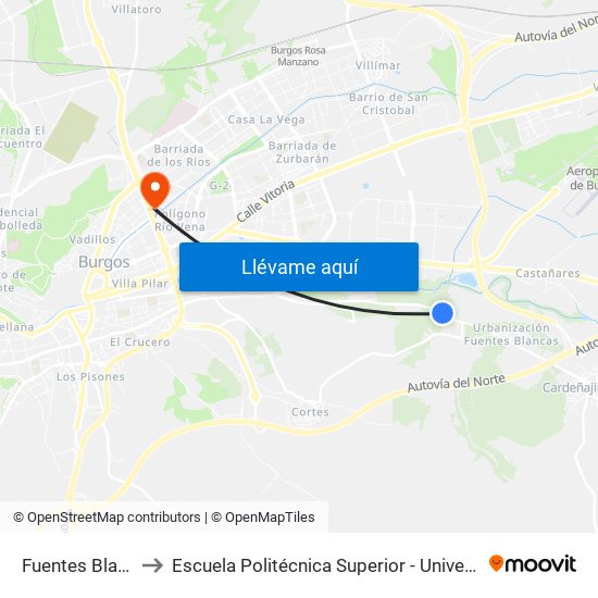 Fuentes Blancas Carretera to Escuela Politécnica Superior - Universidad De Burgos - Campus Río Vena map