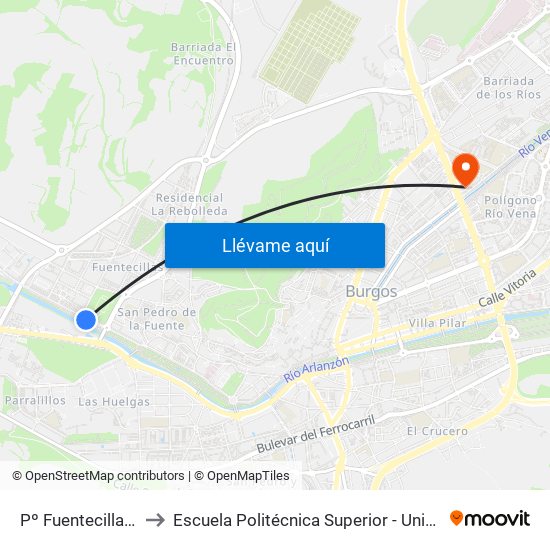 Pº Fuentecillas Frente Farmacia to Escuela Politécnica Superior - Universidad De Burgos - Campus Río Vena map