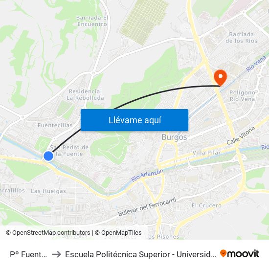 Pº Fuentecillas 17 to Escuela Politécnica Superior - Universidad De Burgos - Campus Río Vena map