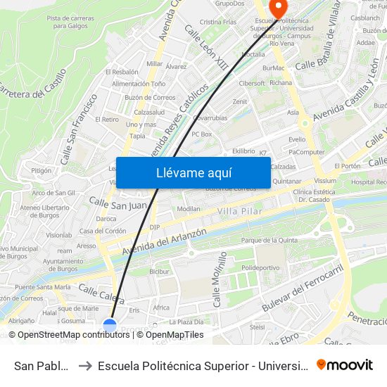 San Pablo Progreso to Escuela Politécnica Superior - Universidad De Burgos - Campus Río Vena map