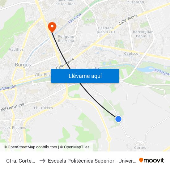 Ctra. Cortes Autoescuela to Escuela Politécnica Superior - Universidad De Burgos - Campus Río Vena map