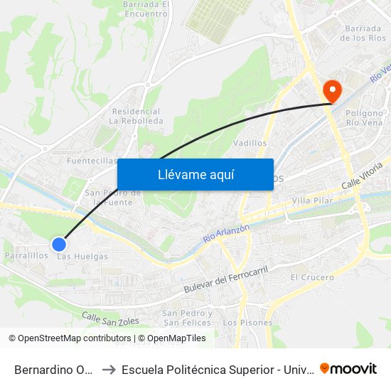Bernardino Obregón Parralillos to Escuela Politécnica Superior - Universidad De Burgos - Campus Río Vena map