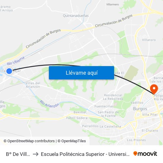 Bº De Villalonquéjar to Escuela Politécnica Superior - Universidad De Burgos - Campus Río Vena map