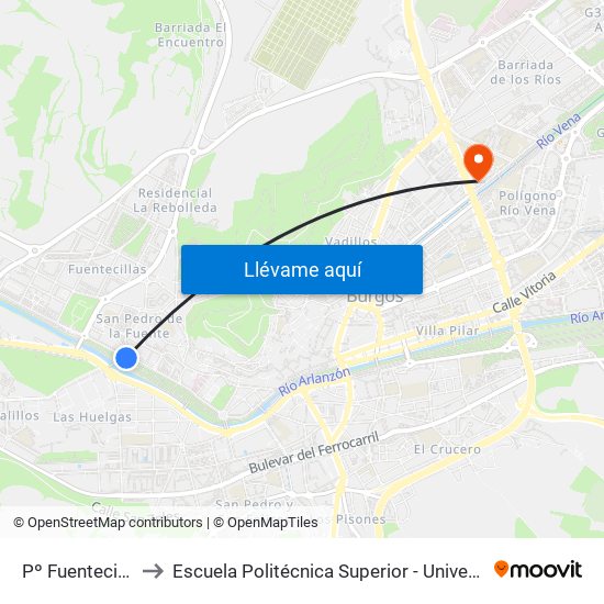 Pº Fuentecillas P. Malatos to Escuela Politécnica Superior - Universidad De Burgos - Campus Río Vena map