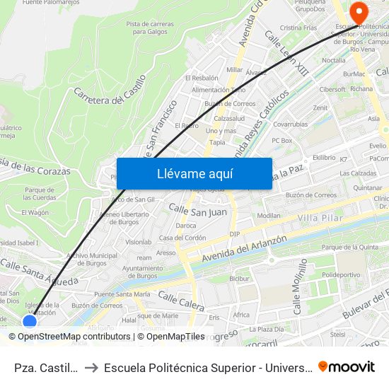 Pza. Castilla Barrantes to Escuela Politécnica Superior - Universidad De Burgos - Campus Río Vena map