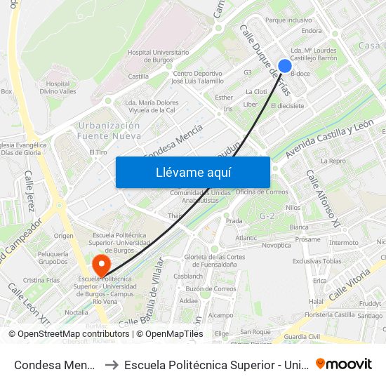 Condesa Mencía - Supermercado to Escuela Politécnica Superior - Universidad De Burgos - Campus Río Vena map