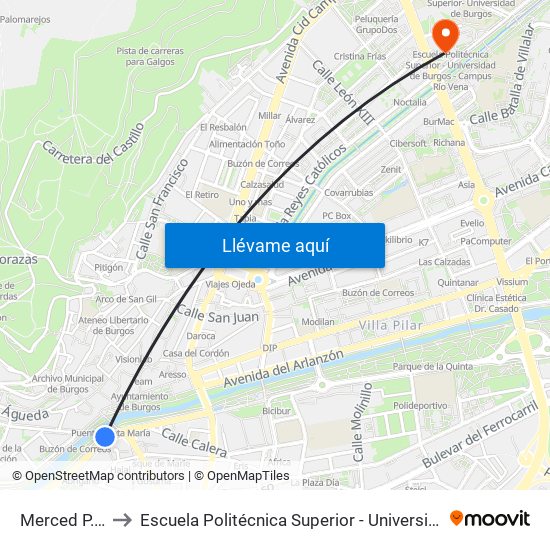 Merced P. Sta. María to Escuela Politécnica Superior - Universidad De Burgos - Campus Río Vena map