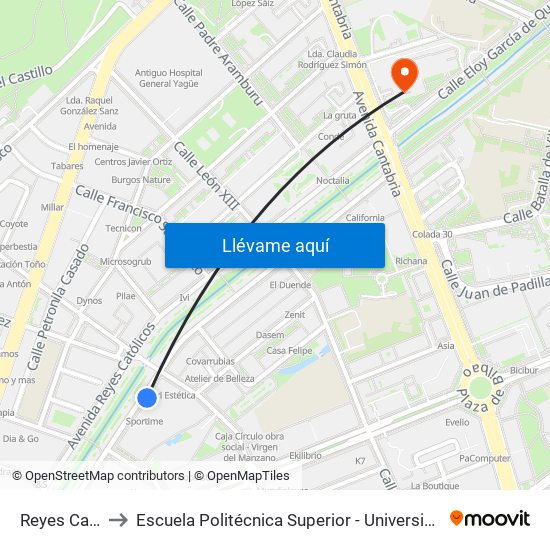 Reyes Católicos 16 to Escuela Politécnica Superior - Universidad De Burgos - Campus Río Vena map